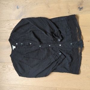 J Crew Point Sur peasant top in windowpane cotton voile in Black Size XXSP